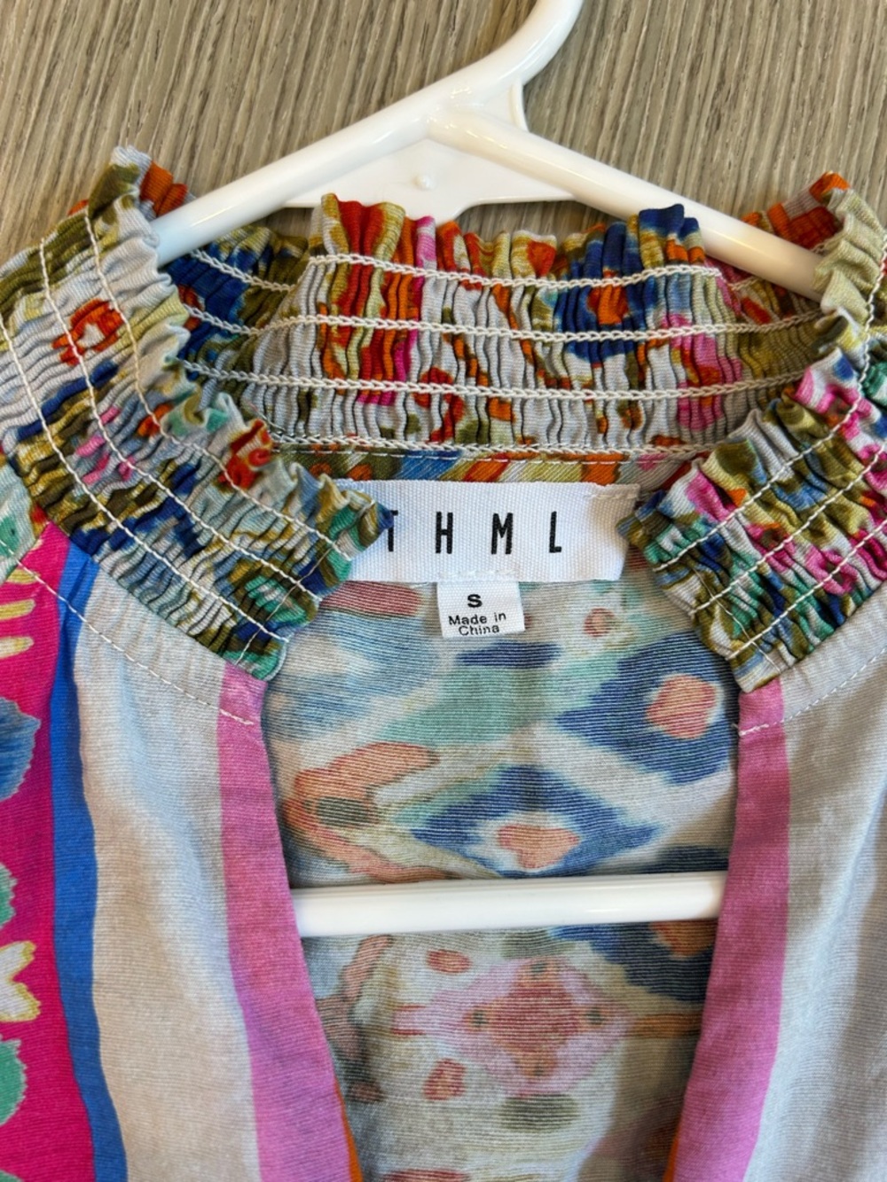 THML Multicolor Floral-Stripe Short Sleeve Top — Blue, Pink, Orange, Green - Picture 3 of 5